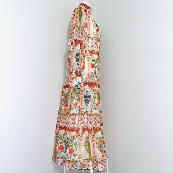 Dalia Macphee NWT Multi Maxi Dress Ancient Grecian Urns Roman Majestic Floral LG - Picture 2 of 16